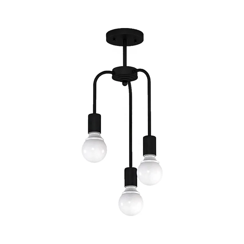 Blootgestelde keuken semi-inbouwlamp Vintage industrieel metaal 3 lampen Zwarte plafondverlichting Clearhalo