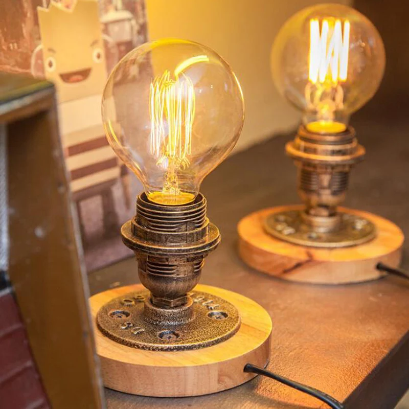 Blootgestelde lamp Metaal Nachtlampje Industriële stijl 1 hoofd Nachtkastje Licht brons Clearhalo