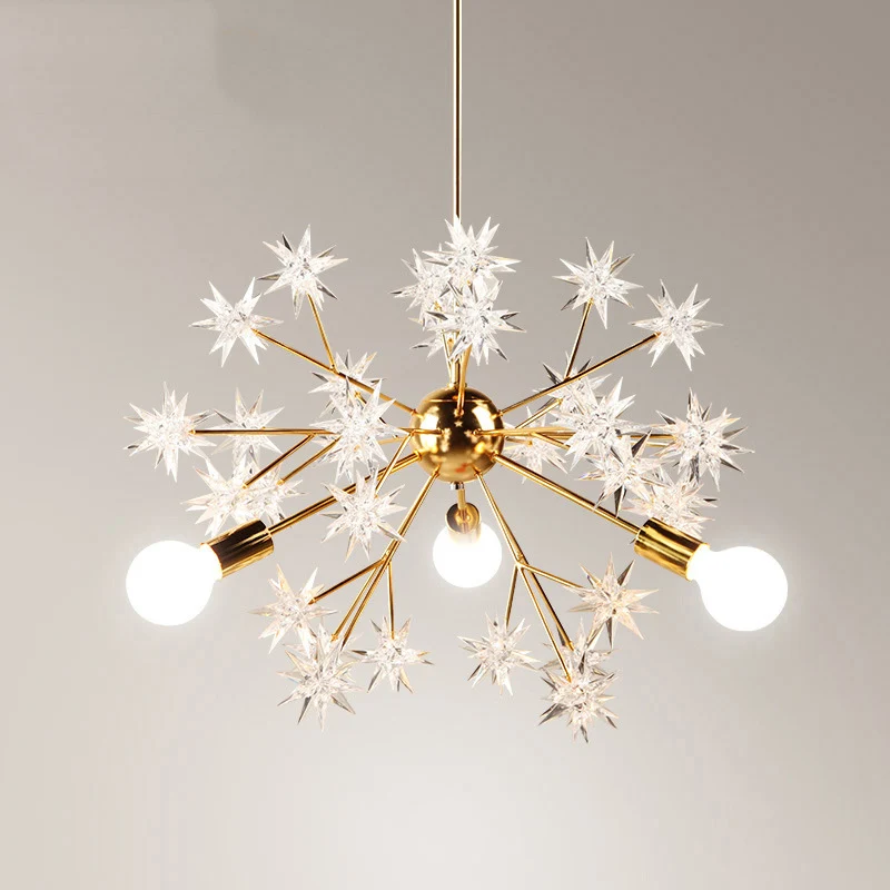Blootgestelde lamp slaapkamer semi-inbouw licht acryl 3-kops modernisme plafondmontage kroonluchter goud met sterdecor Cle...