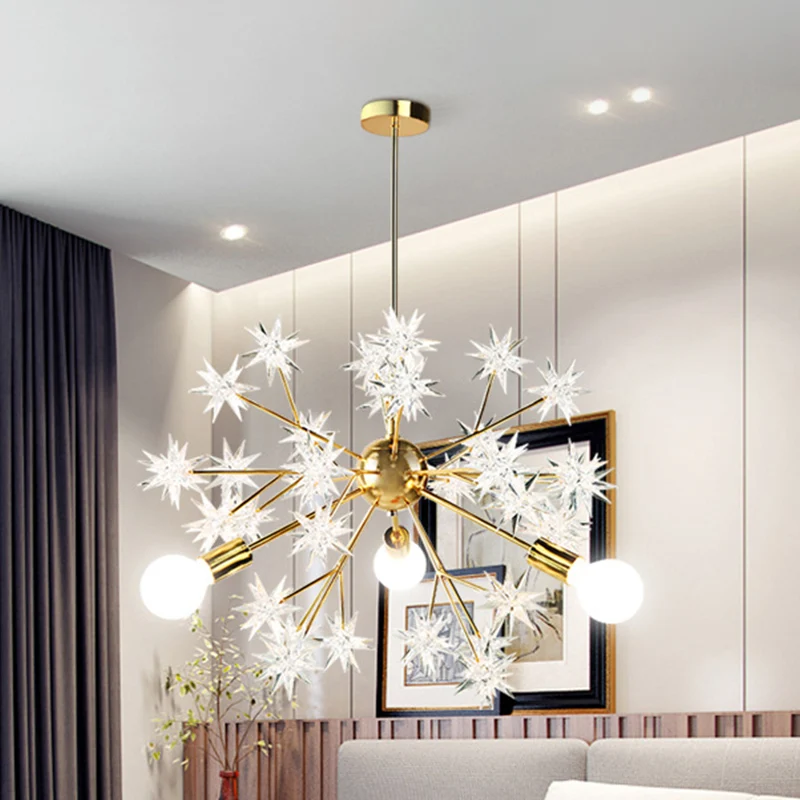 Blootgestelde lamp slaapkamer semi-inbouw licht acryl 3-kops modernisme plafondmontage kroonluchter goud met sterdecor Cle...