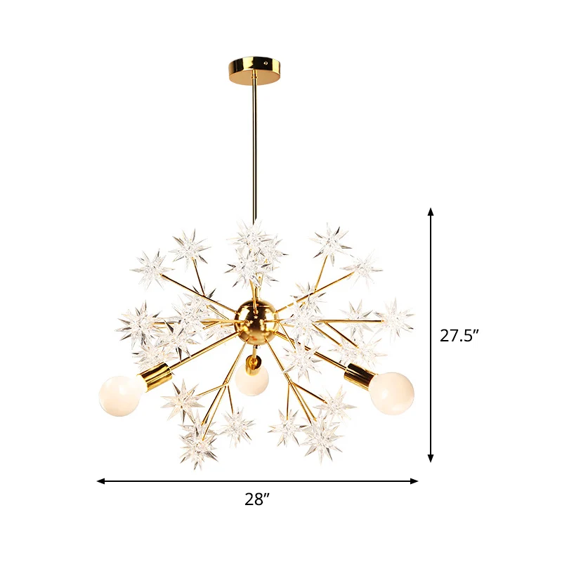 Blootgestelde lamp slaapkamer semi-inbouw licht acryl 3-kops modernisme plafondmontage kroonluchter goud met sterdecor Cle...