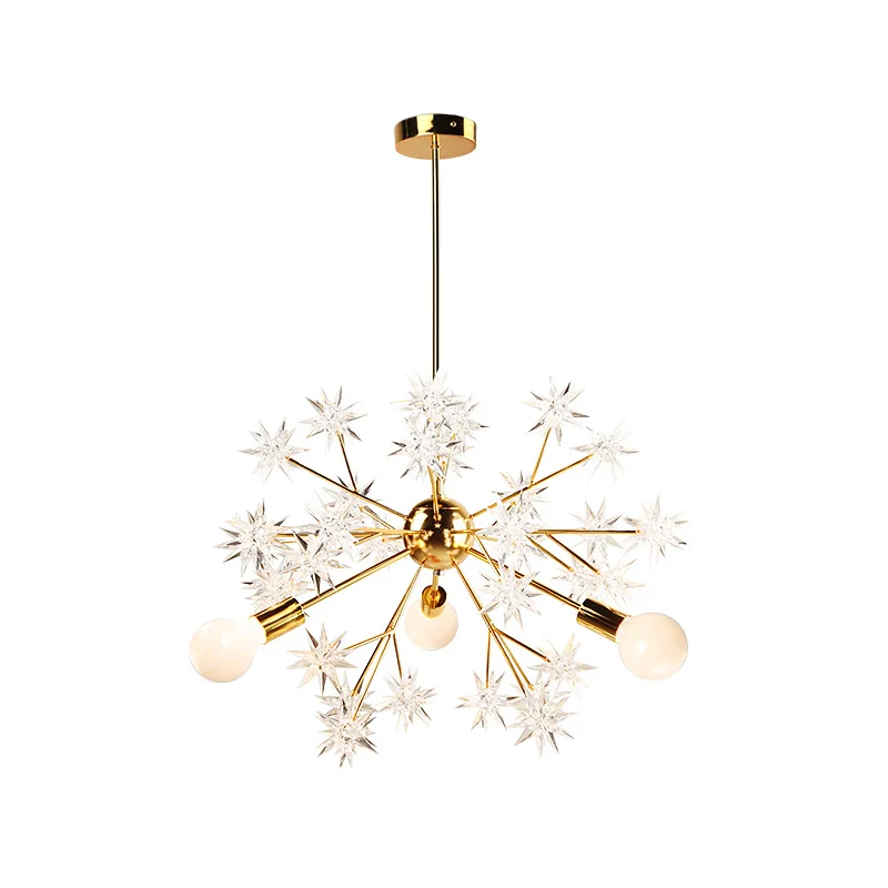 Blootgestelde lamp slaapkamer semi-inbouw licht acryl 3-kops modernisme plafondmontage kroonluchter goud met sterdecor Cle...