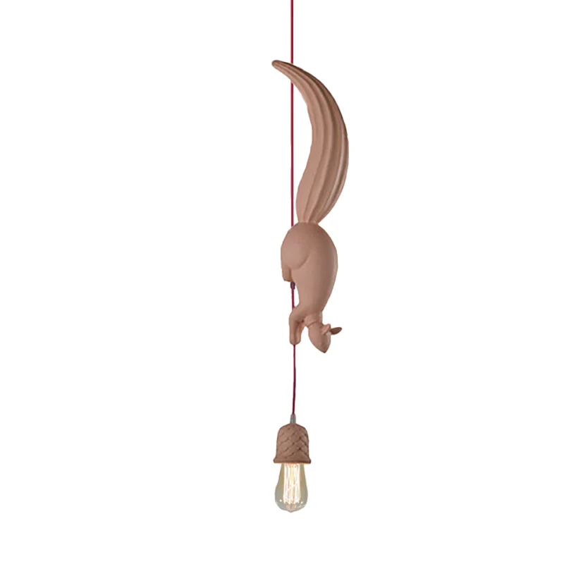 Blootgestelde lamp voor kinderen, druppelvormige hanger, enkele hangende plafondlamp wit/zwart/bruin met eekhoorn-tracking...