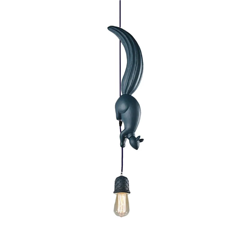 Blootgestelde lamp voor kinderen, druppelvormige hanger, enkele hangende plafondlamp wit/zwart/bruin met eekhoorn-tracking...