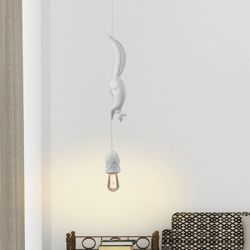 Blootgestelde lamp voor kinderen, druppelvormige hanger, enkele hangende plafondlamp wit/zwart/bruin met eekhoorn-tracking...