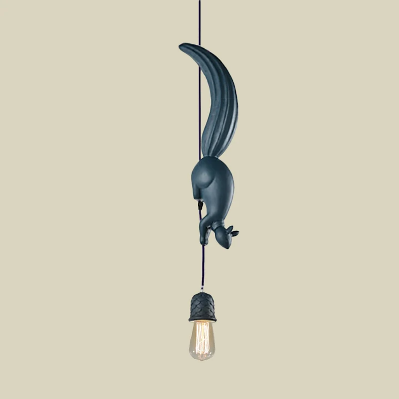 Blootgestelde lamp voor kinderen, druppelvormige hanger, enkele hangende plafondlamp wit/zwart/bruin met eekhoorn-tracking...