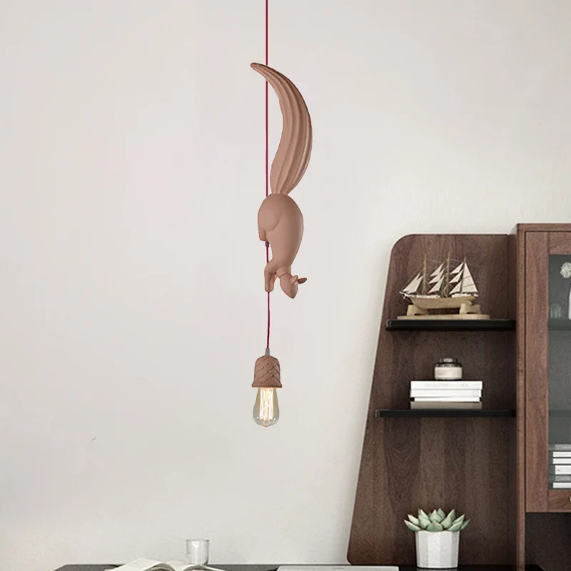Blootgestelde lamp voor kinderen, druppelvormige hanger, enkele hangende plafondlamp wit/zwart/bruin met eekhoorn-tracking...