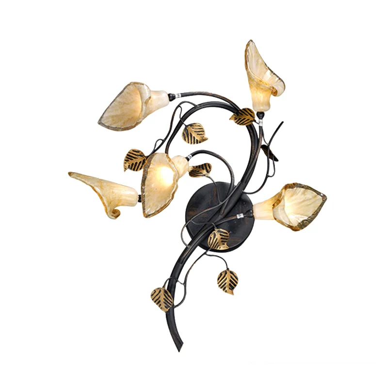 Blossom Living Room Sconce Light American Garden Metal 5 Heads Zwarte muurverlichtingsarmatuur Clearhalo