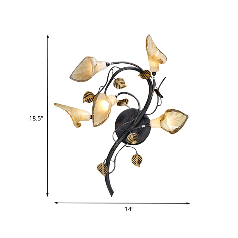 Blossom Living Room Sconce Light American Garden Metal 5 Heads Zwarte muurverlichtingsarmatuur Clearhalo