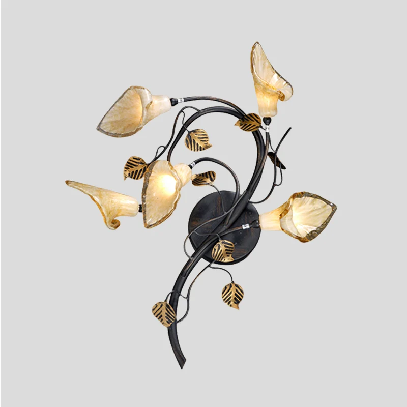 Blossom Living Room Sconce Light American Garden Metal 5 Heads Zwarte muurverlichtingsarmatuur Clearhalo