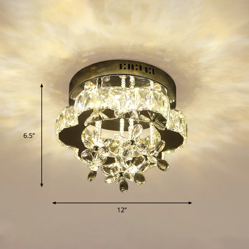 Blossom plafondgemonteerd armatuur modern gefacetteerd kristal LED chroom semi-inbouwlicht, 12"/18" breed Clearhalo
