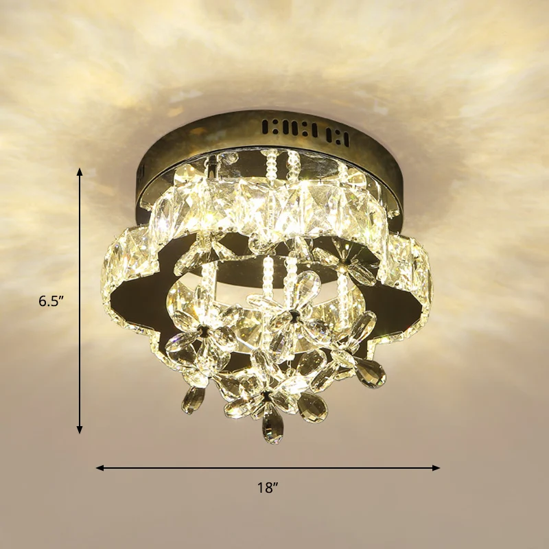 Blossom plafondgemonteerd armatuur modern gefacetteerd kristal LED chroom semi-inbouwlicht, 12"/18" breed Clearhalo
