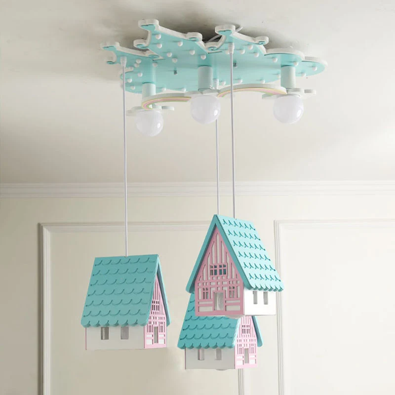 Blue House semi-inbouw cartoon 3-lamps houten inbouwverlichting voor kinderslaapkamer Clearhalo