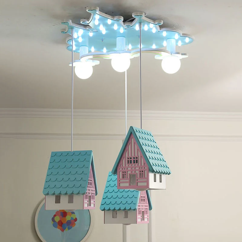 Blue House semi-inbouw cartoon 3-lamps houten inbouwverlichting voor kinderslaapkamer Clearhalo