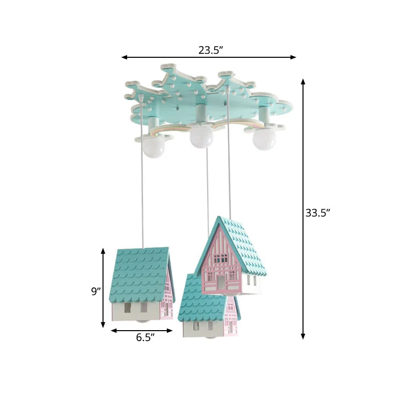 Blue House semi-inbouw cartoon 3-lamps houten inbouwverlichting voor kinderslaapkamer Clearhalo