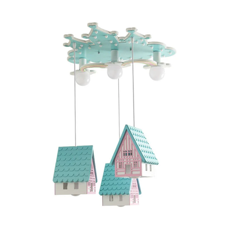Blue House semi-inbouw cartoon 3-lamps houten inbouwverlichting voor kinderslaapkamer Clearhalo