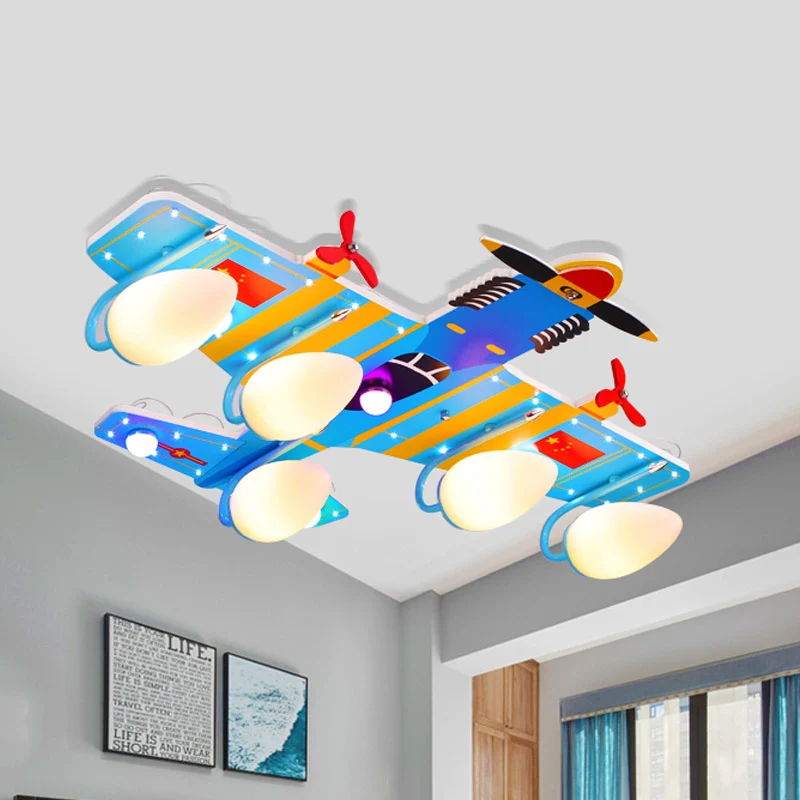 Blue Jet-plafondlamp kinderstijl 4-koppige acryl semi-inbouwverlichting voor jongensslaapkamer Clearhalo