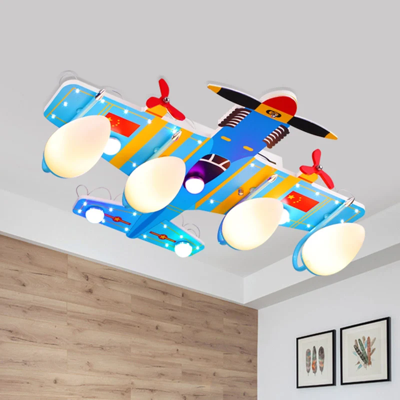 Blue Jet-plafondlamp kinderstijl 4-koppige acryl semi-inbouwverlichting voor jongensslaapkamer Clearhalo
