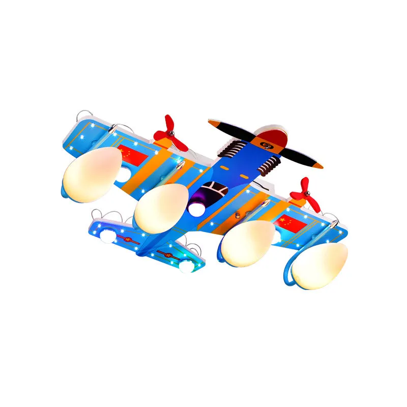 Blue Jet-plafondlamp kinderstijl 4-koppige acryl semi-inbouwverlichting voor jongensslaapkamer Clearhalo