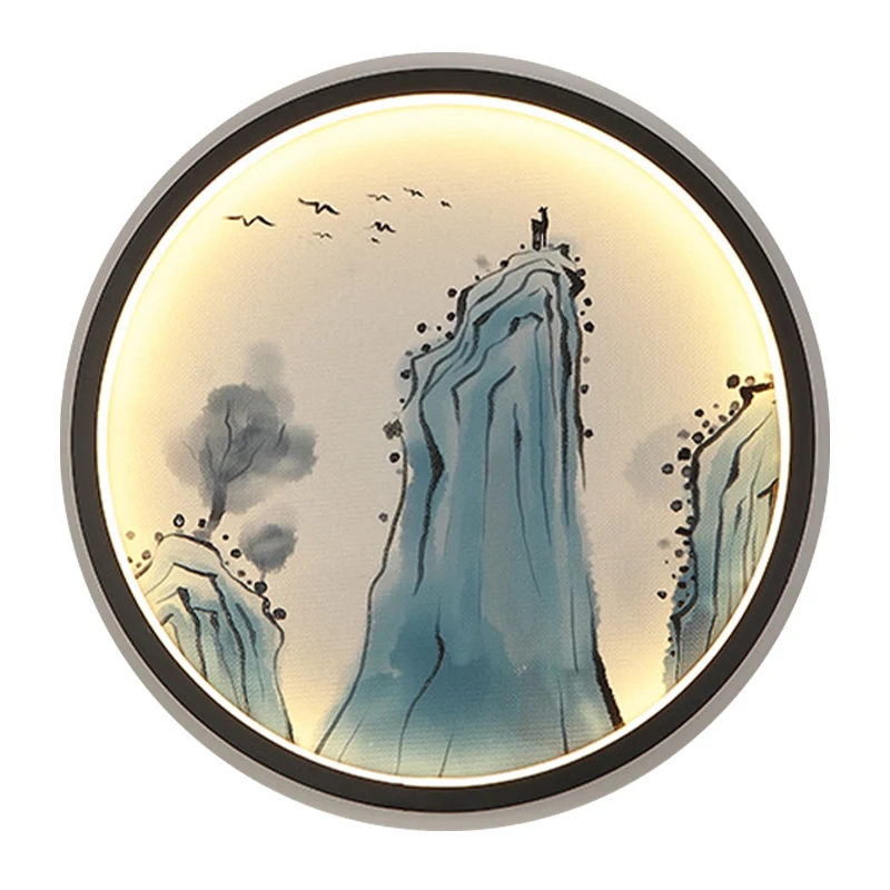 Blue Mount Tai Tekening Muurschildering Lamp Chinese Aluminium LED Ronde Schans Verlichtingsarmatuur Clearhalo