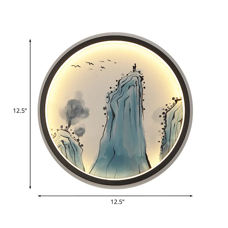 Blue Mount Tai Tekening Muurschildering Lamp Chinese Aluminium LED Ronde Schans Verlichtingsarmatuur Clearhalo