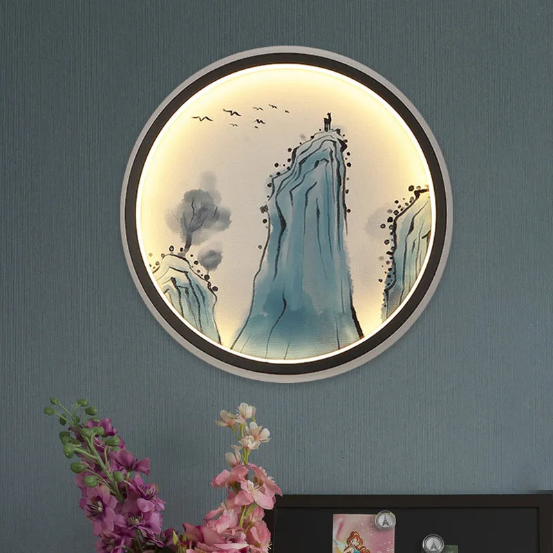 Blue Mount Tai Tekening Muurschildering Lamp Chinese Aluminium LED Ronde Schans Verlichtingsarmatuur Clearhalo