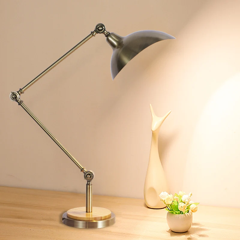 Boerderij Dome Shade Tafellamp LED Metallic Leesboeklamp Zilver met Zwenkarm Clearhalo