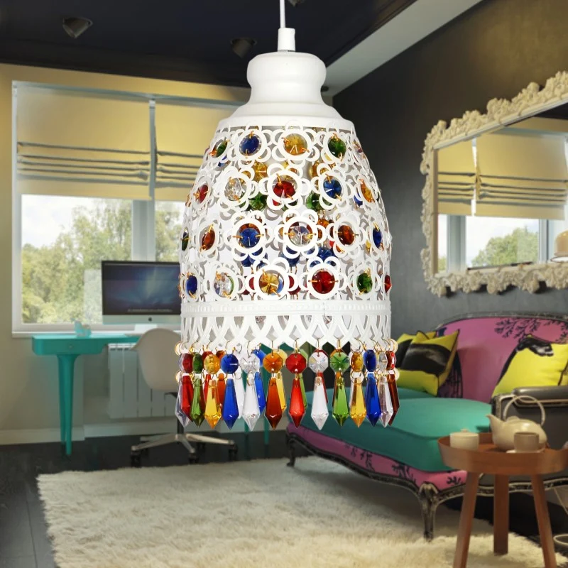 Boheemse koepel hanglamp 1 licht metalen hangende plafondlamp wit voor woonkamer Clearhalo