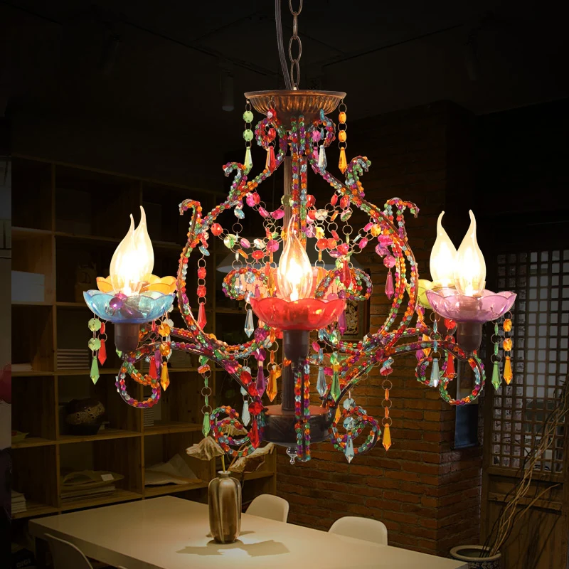 Bohemen kaarshangende kroonluchterlamp met kristallen kralensnoer 6-lichts hanglamp koper Clearhalo