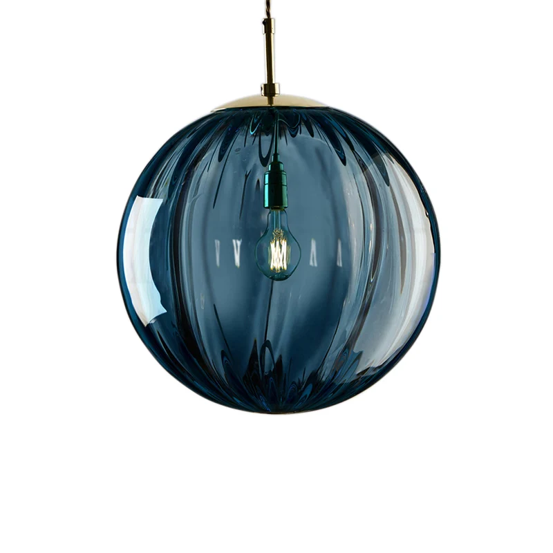 Bol hanglamp modern blauw/paars/rokerig geribbeld glas 1 licht led hangende plafondlamp voor slaapkamer Clearhalo