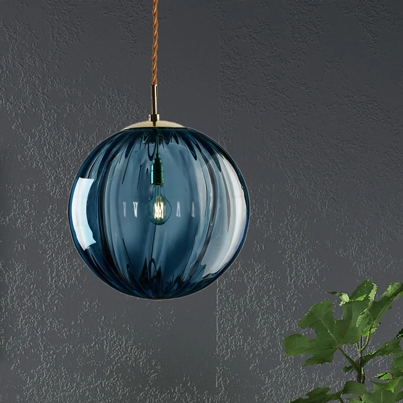 Bol hanglamp modern blauw/paars/rokerig geribbeld glas 1 licht led hangende plafondlamp voor slaapkamer Clearhalo