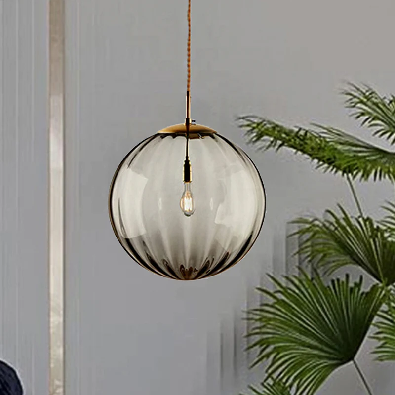 Bol hanglamp modern blauw/paars/rokerig geribbeld glas 1 licht led hangende plafondlamp voor slaapkamer Clearhalo