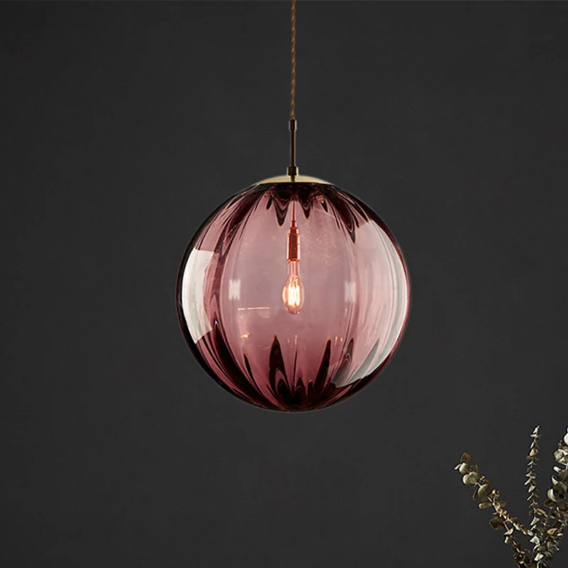 Bol hanglamp modern blauw/paars/rokerig geribbeld glas 1 licht led hangende plafondlamp voor slaapkamer Clearhalo