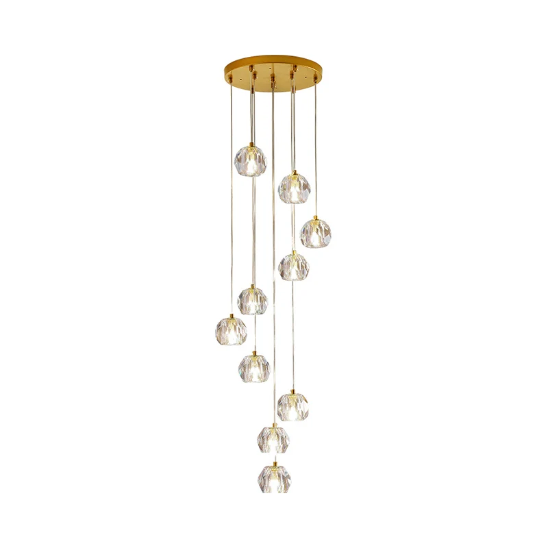Bol helder glas multi hanglamp moderne stijl gouden slingerlamp met spiraalvormig ontwerp voor trappen Clearhalo