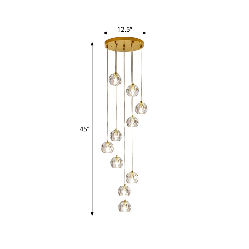 Bol helder glas multi hanglamp moderne stijl gouden slingerlamp met spiraalvormig ontwerp voor trappen Clearhalo