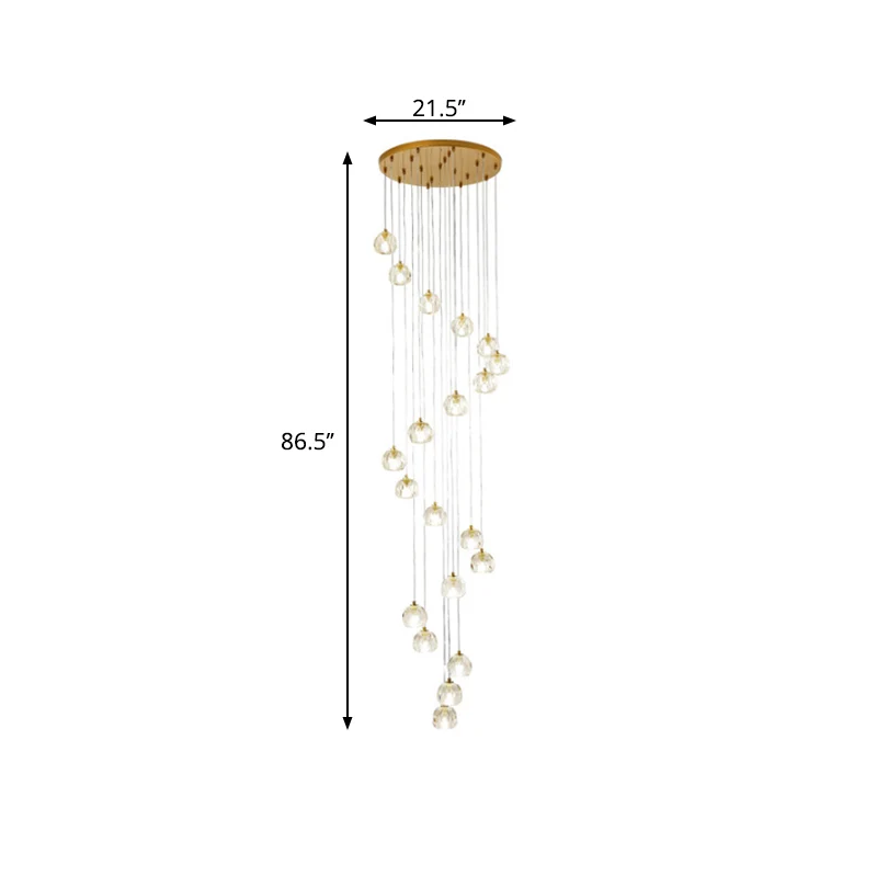 Bol helder glas multi hanglamp moderne stijl gouden slingerlamp met spiraalvormig ontwerp voor trappen Clearhalo