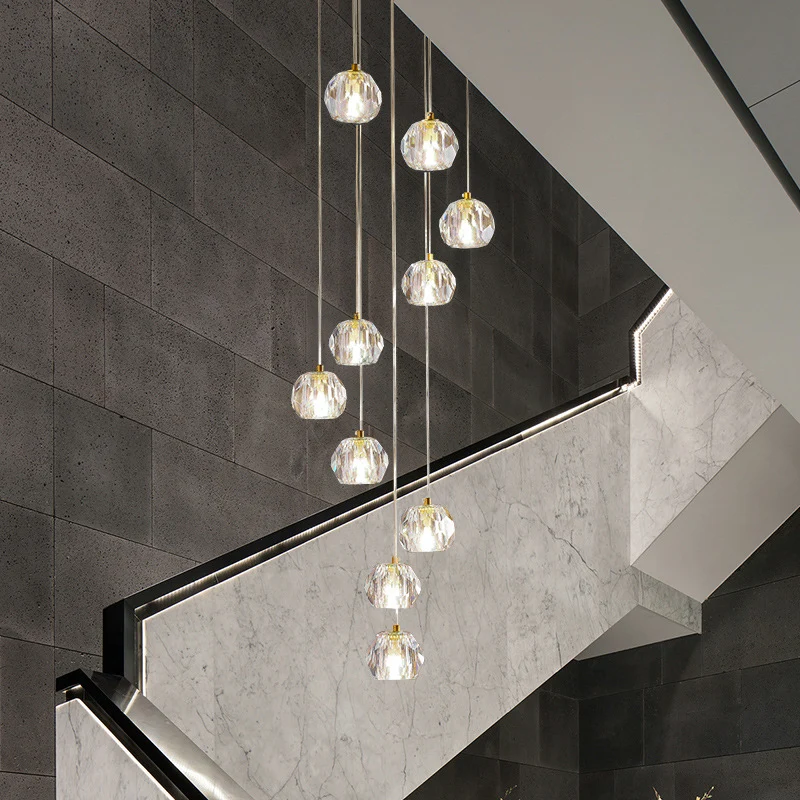 Bol helder glas multi hanglamp moderne stijl gouden slingerlamp met spiraalvormig ontwerp voor trappen Clearhalo