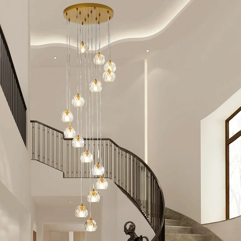 Bol helder glas multi hanglamp moderne stijl gouden slingerlamp met spiraalvormig ontwerp voor trappen Clearhalo