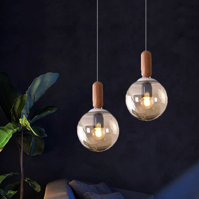 Bol Keuken Hanglamp Wit/Cognac Glas 1 Licht Minimalistische Hanglamp met Capsule Houten Greep Clearhalo
