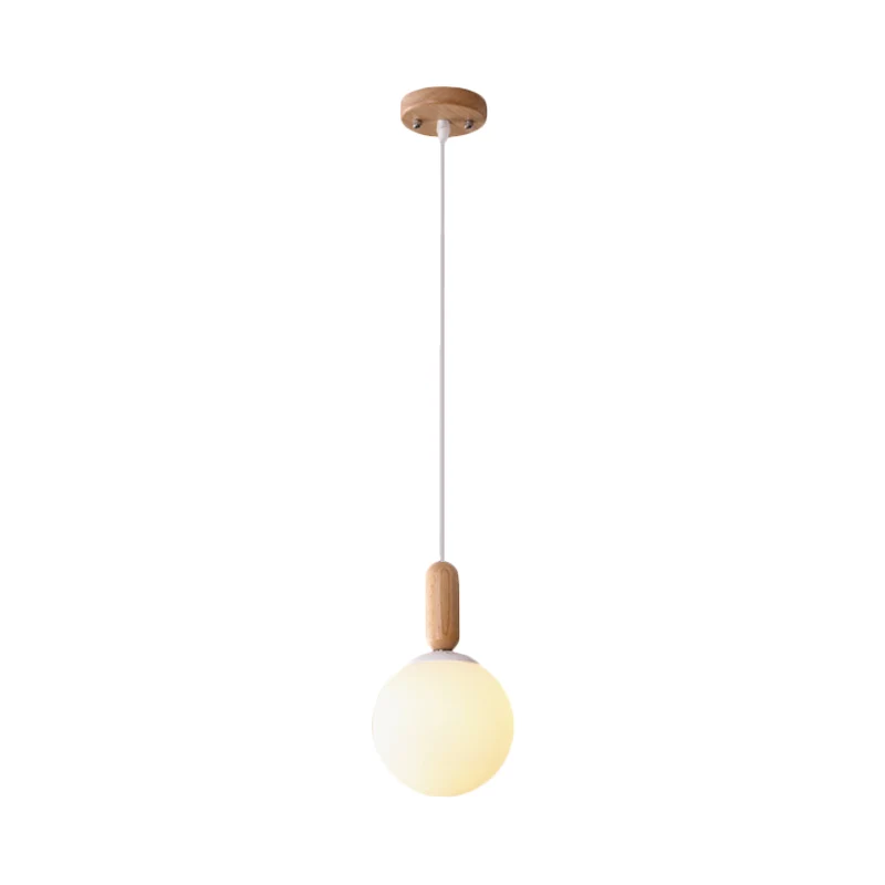 Bol Keuken Hanglamp Wit/Cognac Glas 1 Licht Minimalistische Hanglamp met Capsule Houten Greep Clearhalo