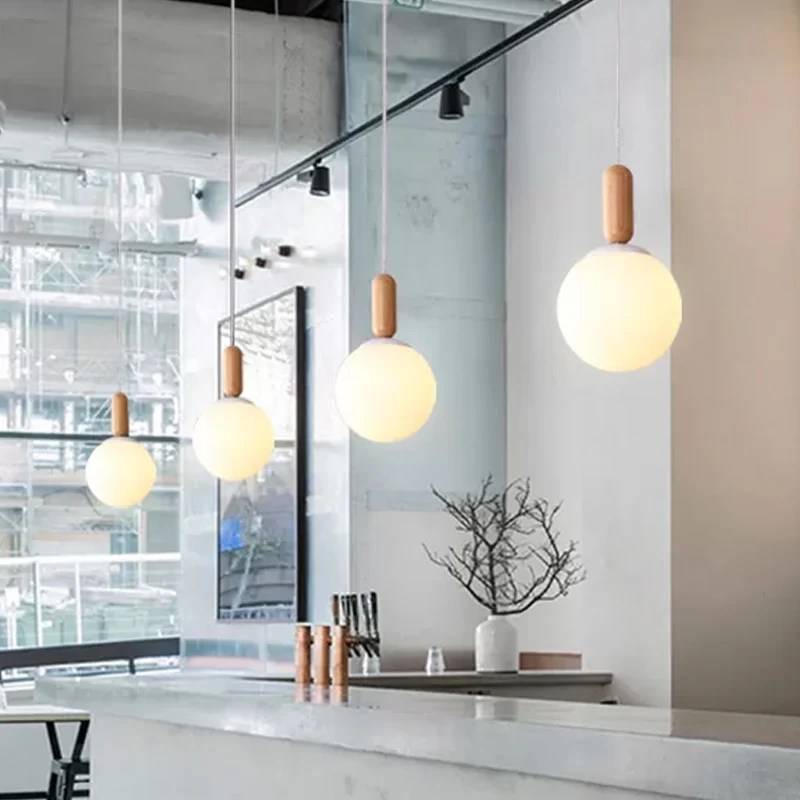 Bol Keuken Hanglamp Wit/Cognac Glas 1 Licht Minimalistische Hanglamp met Capsule Houten Greep Clearhalo