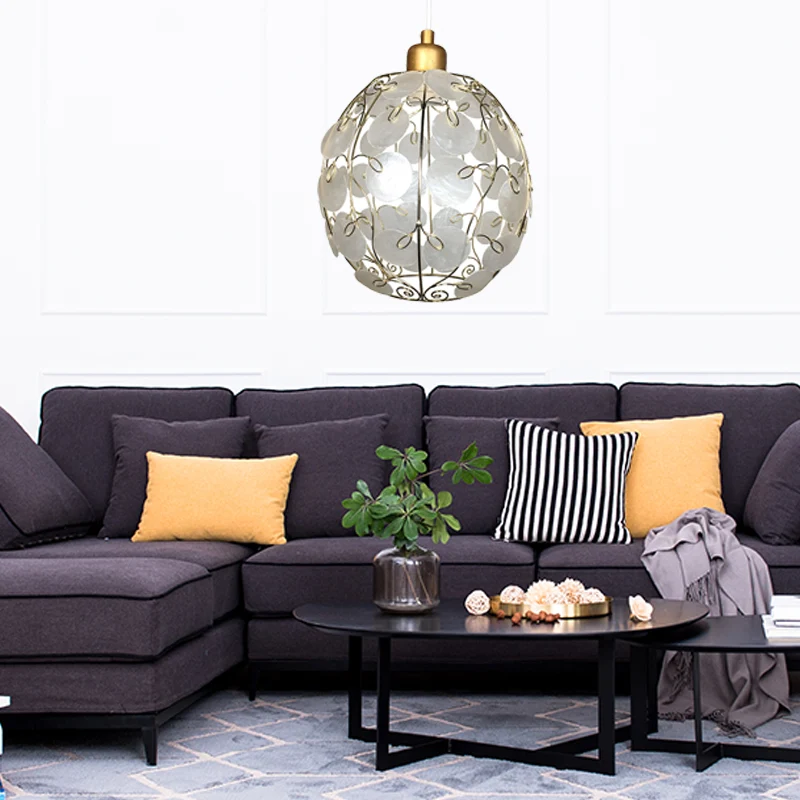 Bol Shell Hangende hanglamp Eigentijds 1-lichts witte plafondlamp gouden afwerking Clearhalo