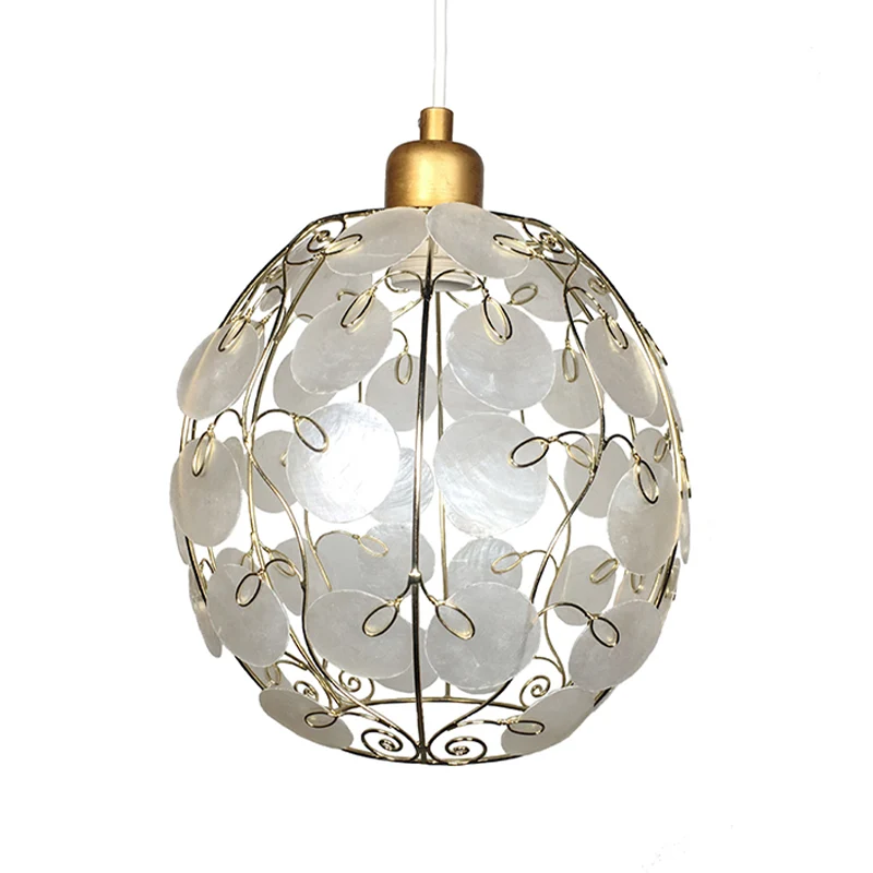 Bol Shell Hangende hanglamp Eigentijds 1-lichts witte plafondlamp gouden afwerking Clearhalo