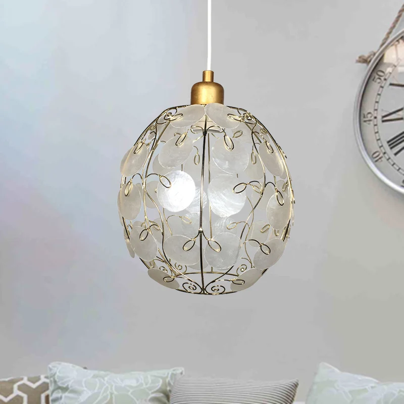 Bol Shell Hangende hanglamp Eigentijds 1-lichts witte plafondlamp gouden afwerking Clearhalo
