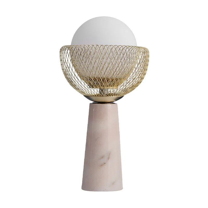 Bol wit glazen tafellamp Minimalistisch 1-koppige gouden nachtlamp met gaasontwerp Clearhalo