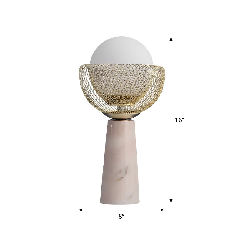 Bol wit glazen tafellamp Minimalistisch 1-koppige gouden nachtlamp met gaasontwerp Clearhalo