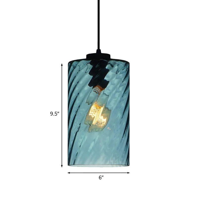 Bol/koepel/cilindrische ophanging hanglamp modernistisch blauw rooster glas 1 licht zwart plafond opgehangen licht Clearhalo