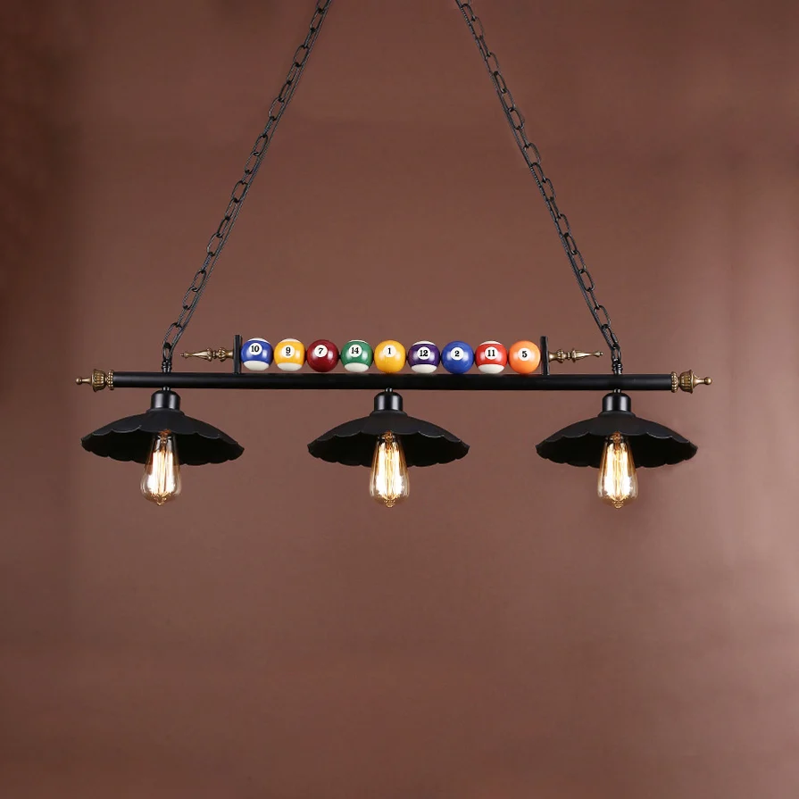 2/3 bollen gegolfde rand eilandlicht vintage stijl zwarte afwerking metalen eilandkroonluchter voor biljartkamer Clearhalo