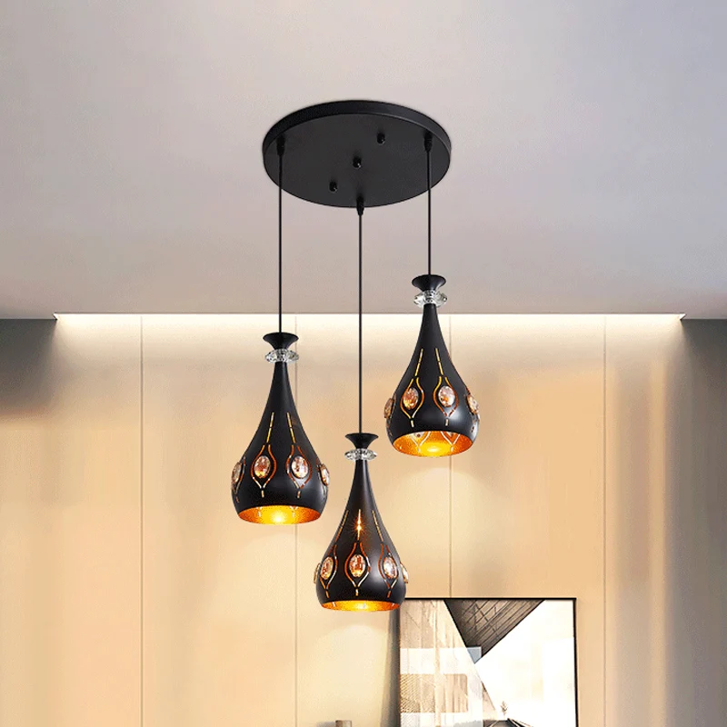 Bol/Ovaal/Waterdruppel Clusterhanger Modernistisch Metallic 3-kops Eetkamer Pendellicht zwart Clearhalo
