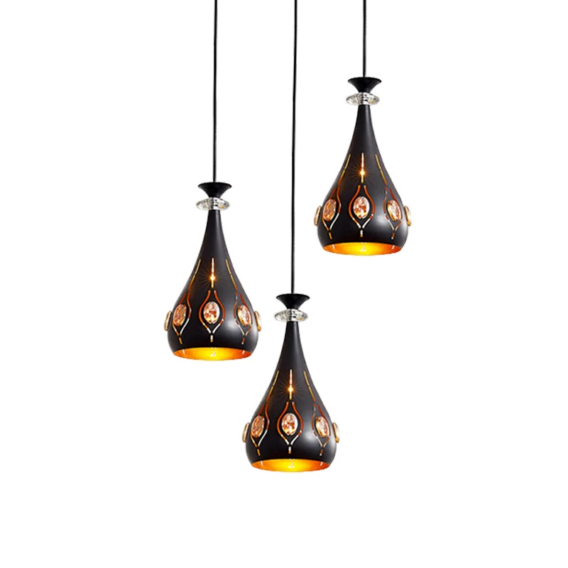 Bol/Ovaal/Waterdruppel Clusterhanger Modernistisch Metallic 3-kops Eetkamer Pendellicht zwart Clearhalo